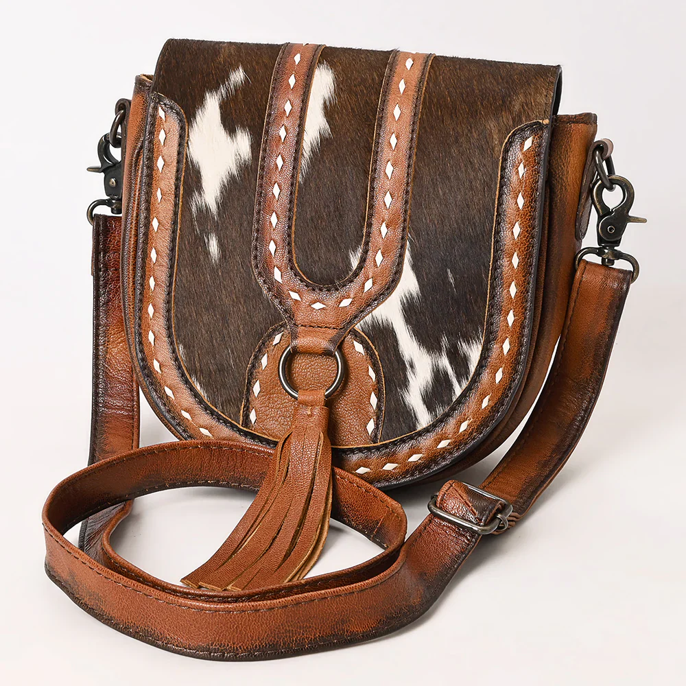 American Darling Hair-On Cowhide Cross Body Bag Genuine Leather with Tassel