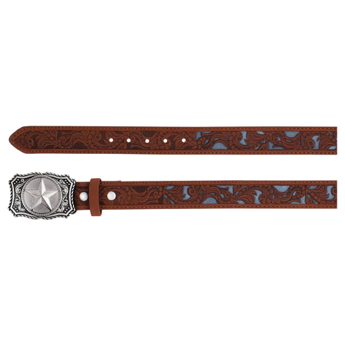 Arena Ace Boy's Belt Brown Scroll With Grey Inlay