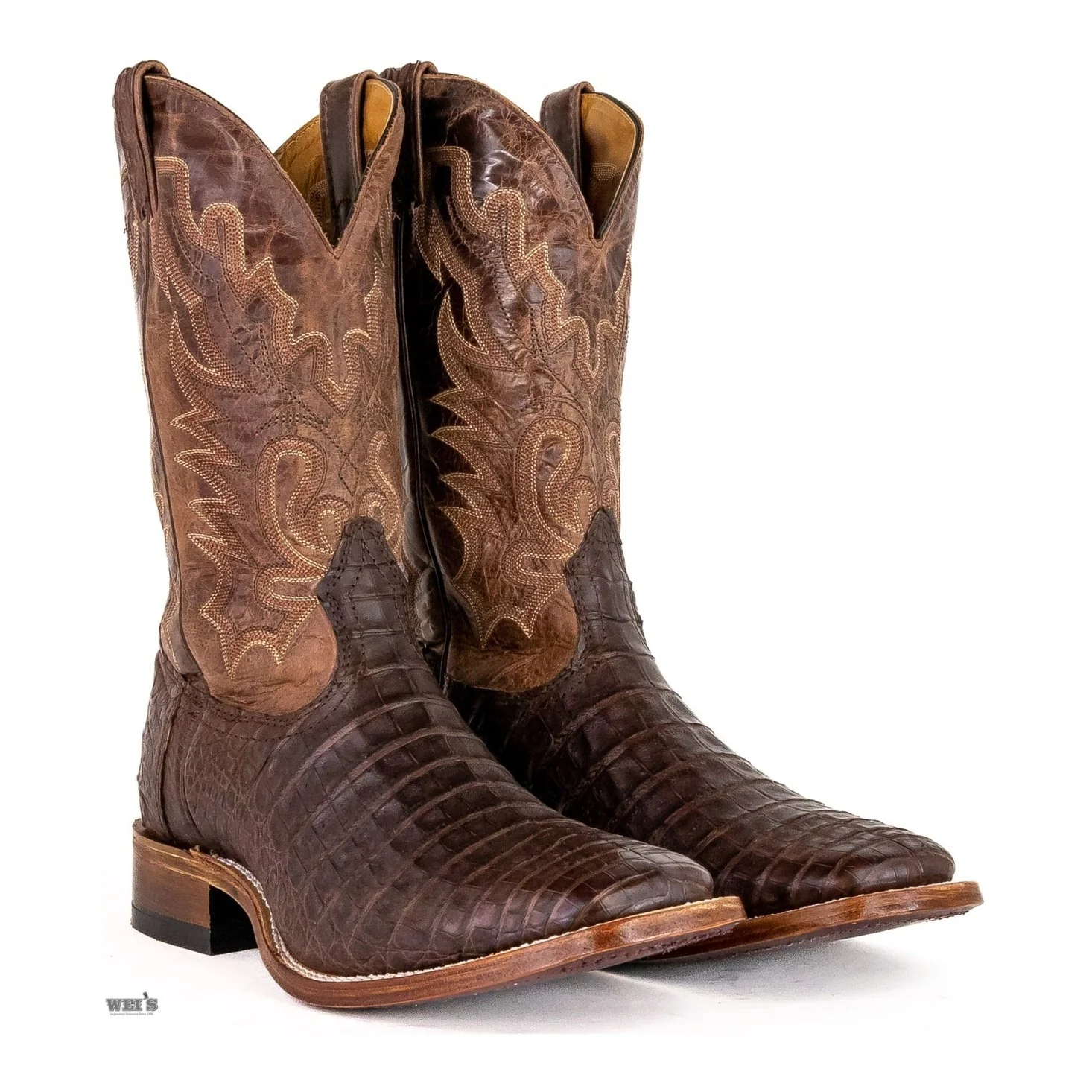 Boulet Men's Cowboy Boots 12" Exotic Caiman Belly Wide Square Toe 7533 - Image 3
