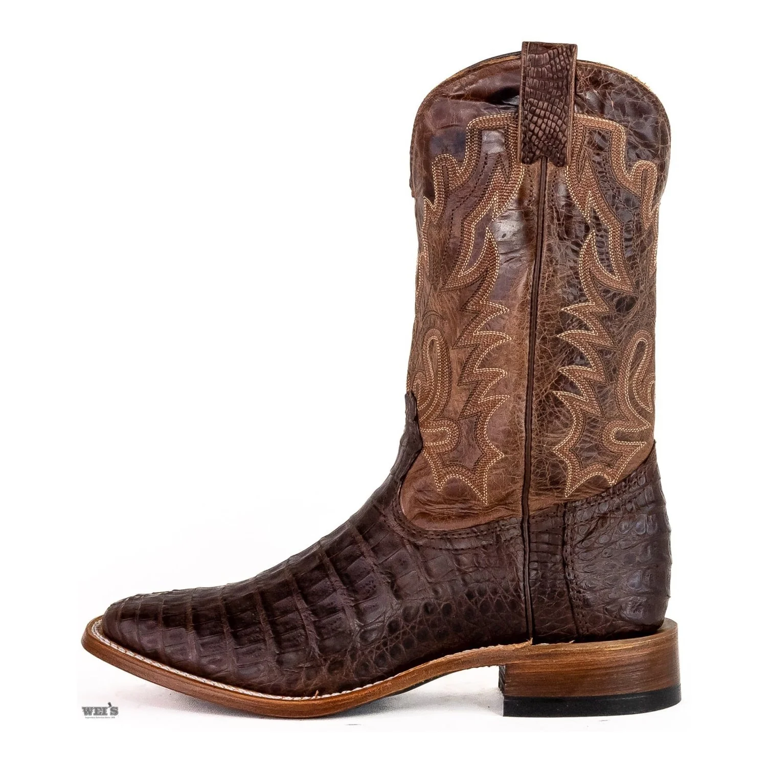 Boulet Men's Cowboy Boots 12" Exotic Caiman Belly Wide Square Toe 7533 - Image 4