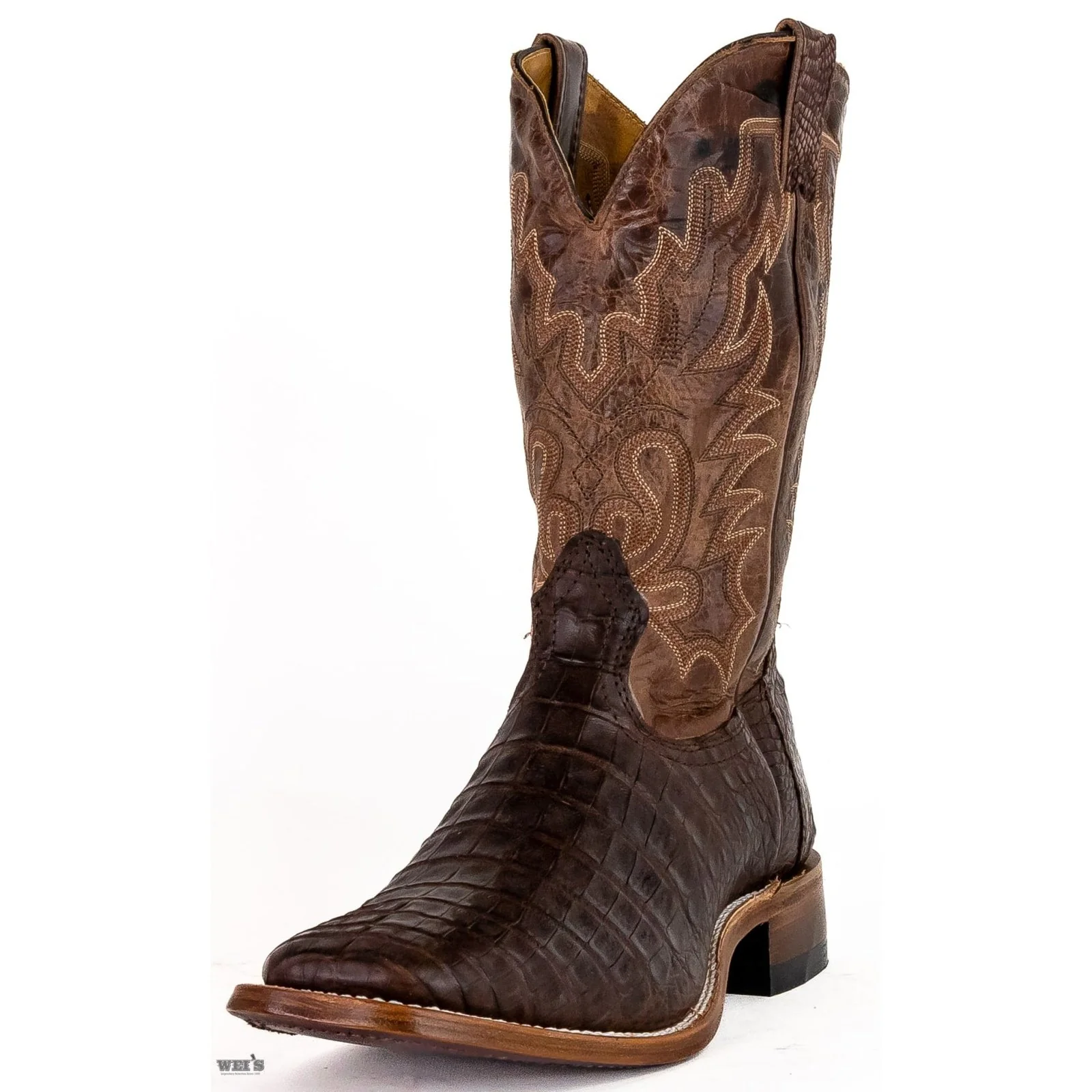 Boulet Men's Cowboy Boots 12" Exotic Caiman Belly Wide Square Toe 7533 - Image 5