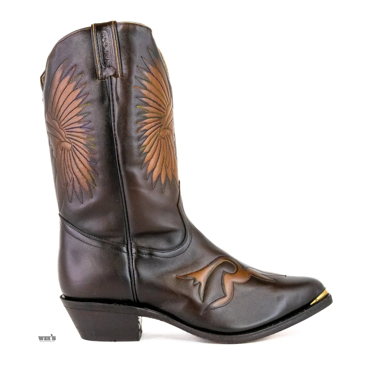 Boulet Men's Cowboy Boots 14" Cowhide Chieftain Embossed J Toe with Toe Embroidery in Black - Image 3