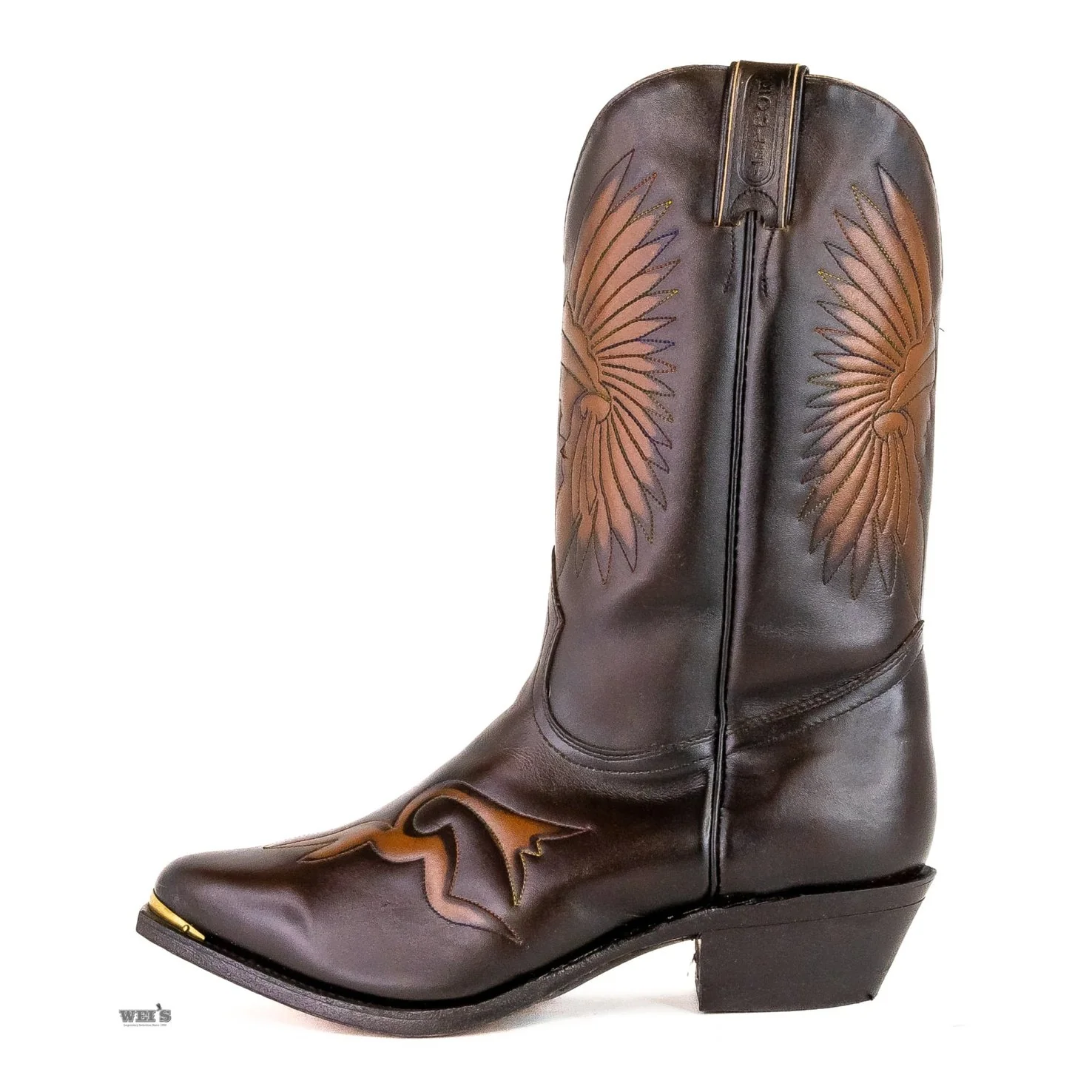 Boulet Men's Cowboy Boots 14" Cowhide Chieftain Embossed J Toe with Toe Embroidery in Black - Image 4