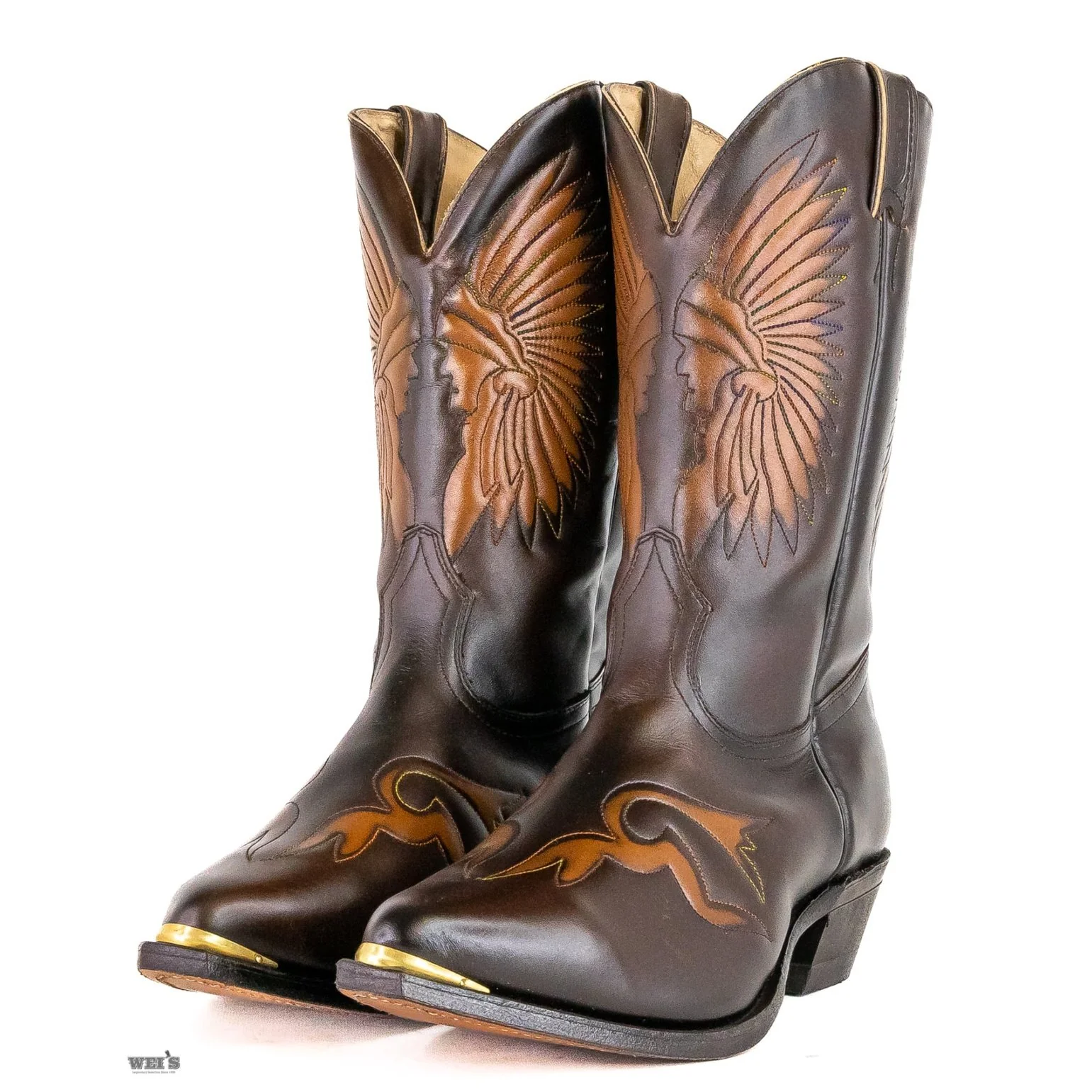 Boulet Men's Cowboy Boots 14" Cowhide Chieftain Embossed J Toe with Toe Embroidery in Black - Image 5