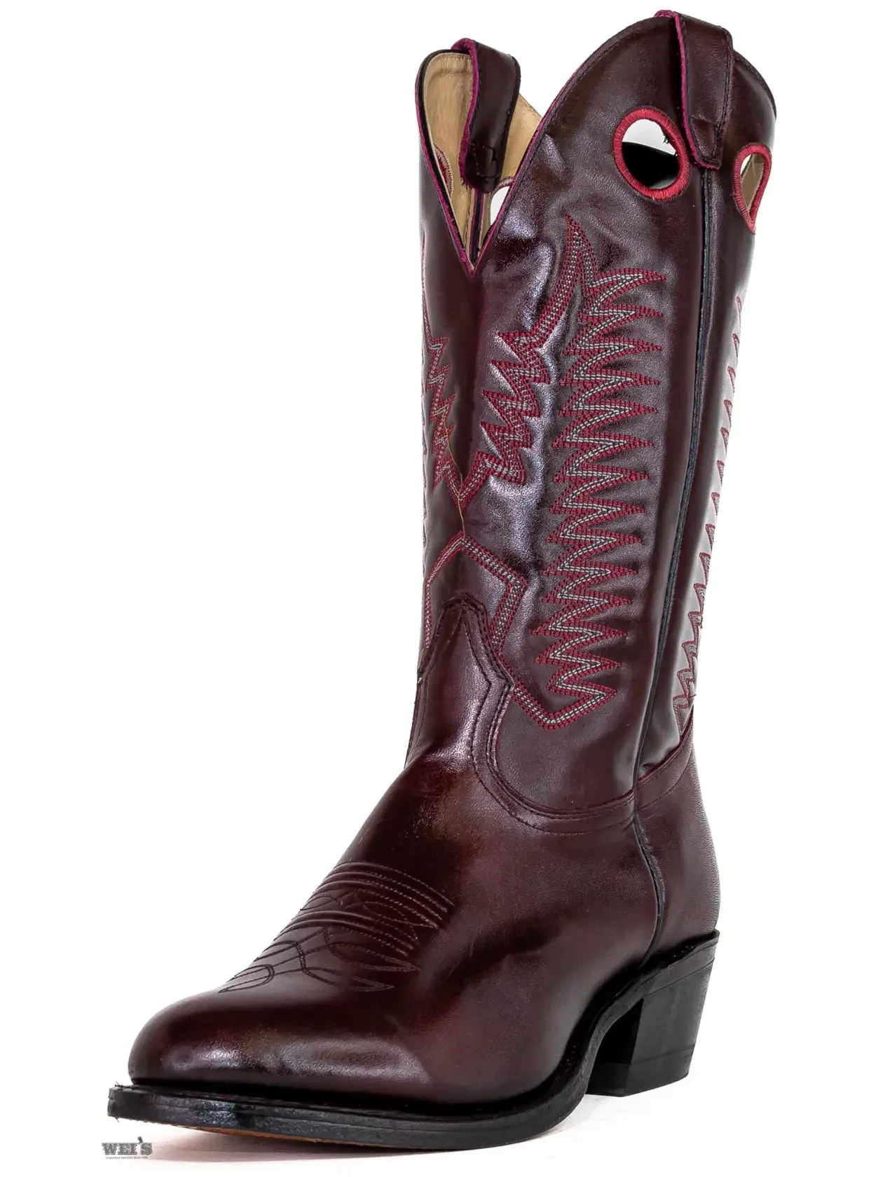 Boulet Men's Cowboy Boots 15" Black Cherry Cowboy Heel U-Toe - Image 3