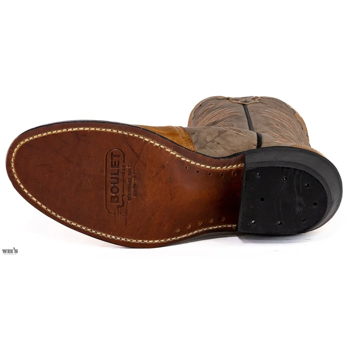 Boulet Men's Cowboy Boots 15" Tri-Colour Cowhide Cowboy Heel U Toe in Butterscotch and Taupe - Image 5