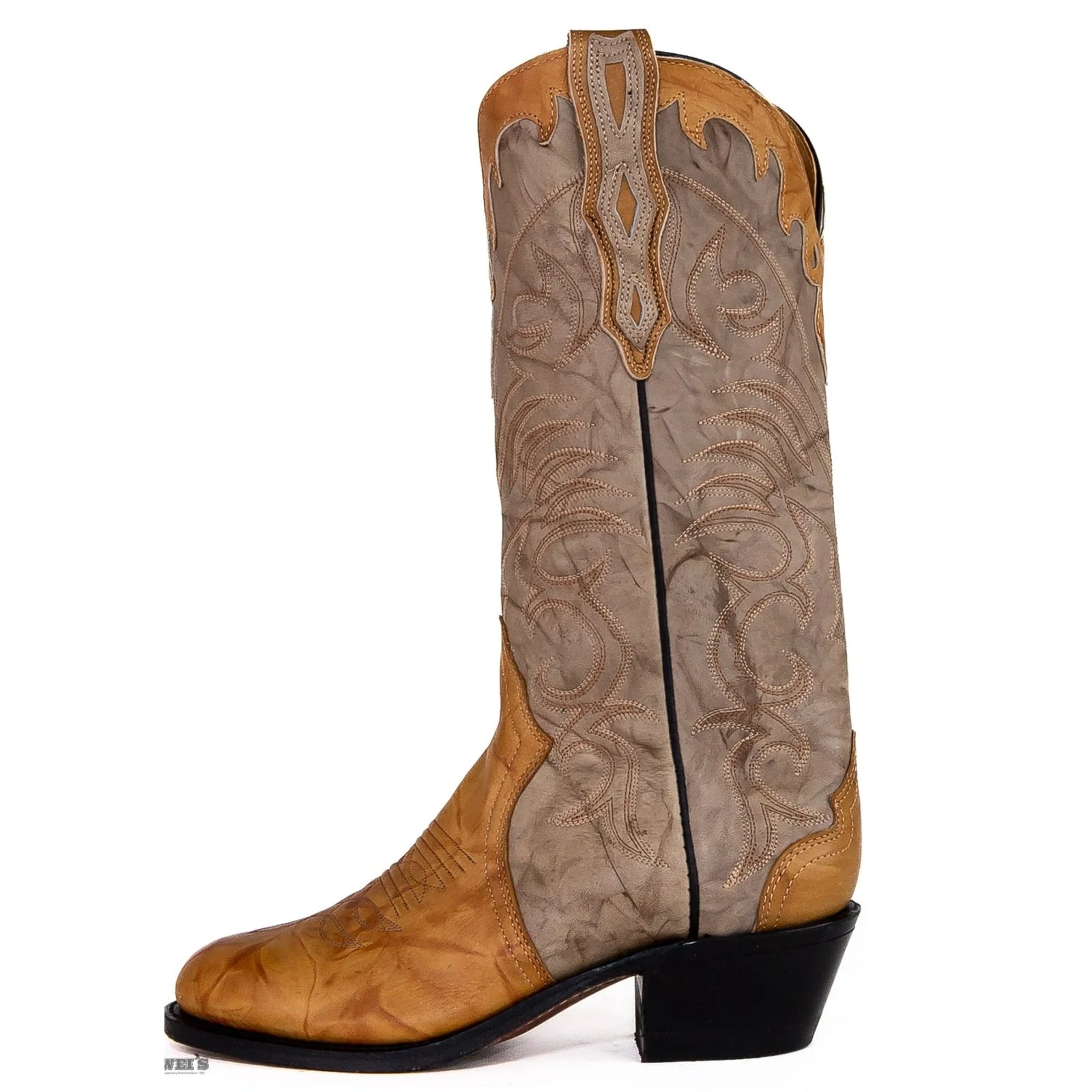 Boulet Men's Cowboy Boots 15" Tri-Colour Cowhide Cowboy Heel U Toe in Butterscotch and Taupe - Image 6