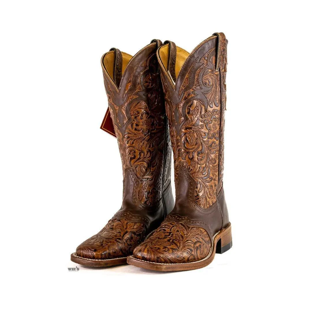 Boulet Women's Cowgirl Boots 14" Cowhide Tooled / Embossed Wide Square Toe Roper Heel - Image 3