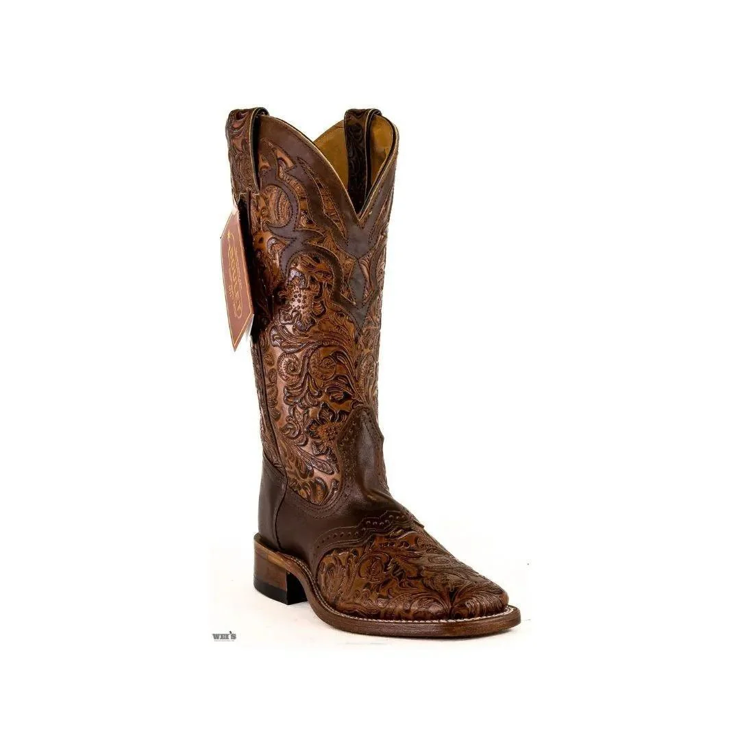 Boulet Women's Cowgirl Boots 14" Cowhide Tooled / Embossed Wide Square Toe Roper Heel - Image 4