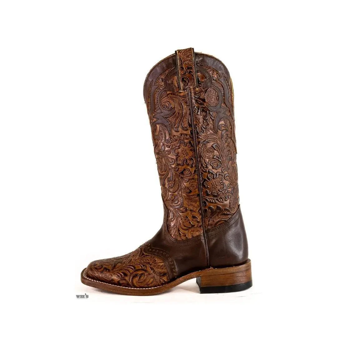 Boulet Women's Cowgirl Boots 14" Cowhide Tooled / Embossed Wide Square Toe Roper Heel - Image 6