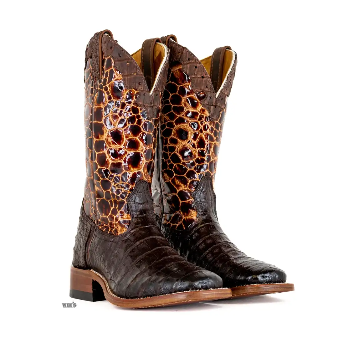 Boulet Women's Cowgirl Boots 11" Exotic Caiman Faux Sea Turtle Wide Square Toe