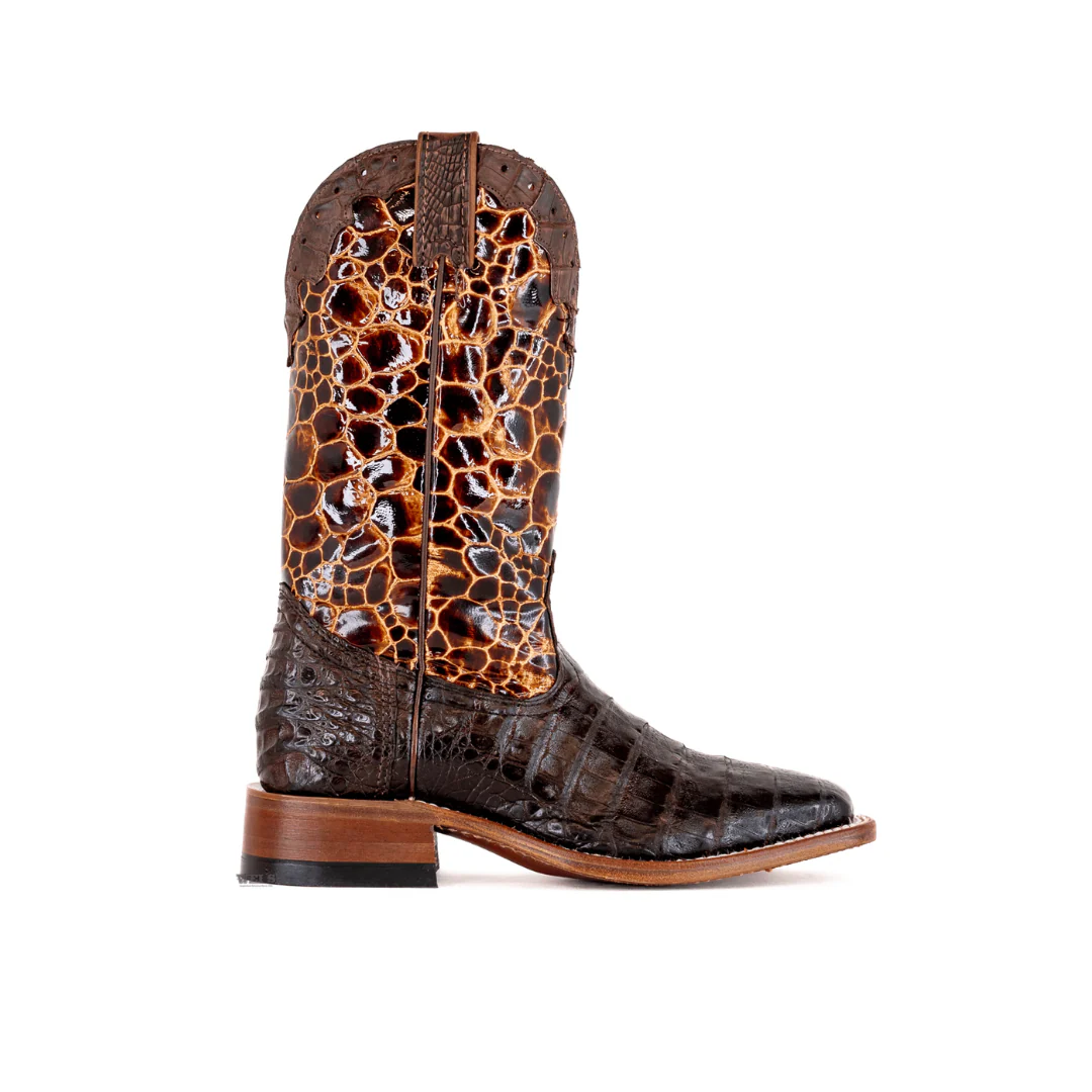 Boulet Women's Cowgirl Boots 11" Exotic Caiman Faux Sea Turtle Wide Square Toe - Image 6