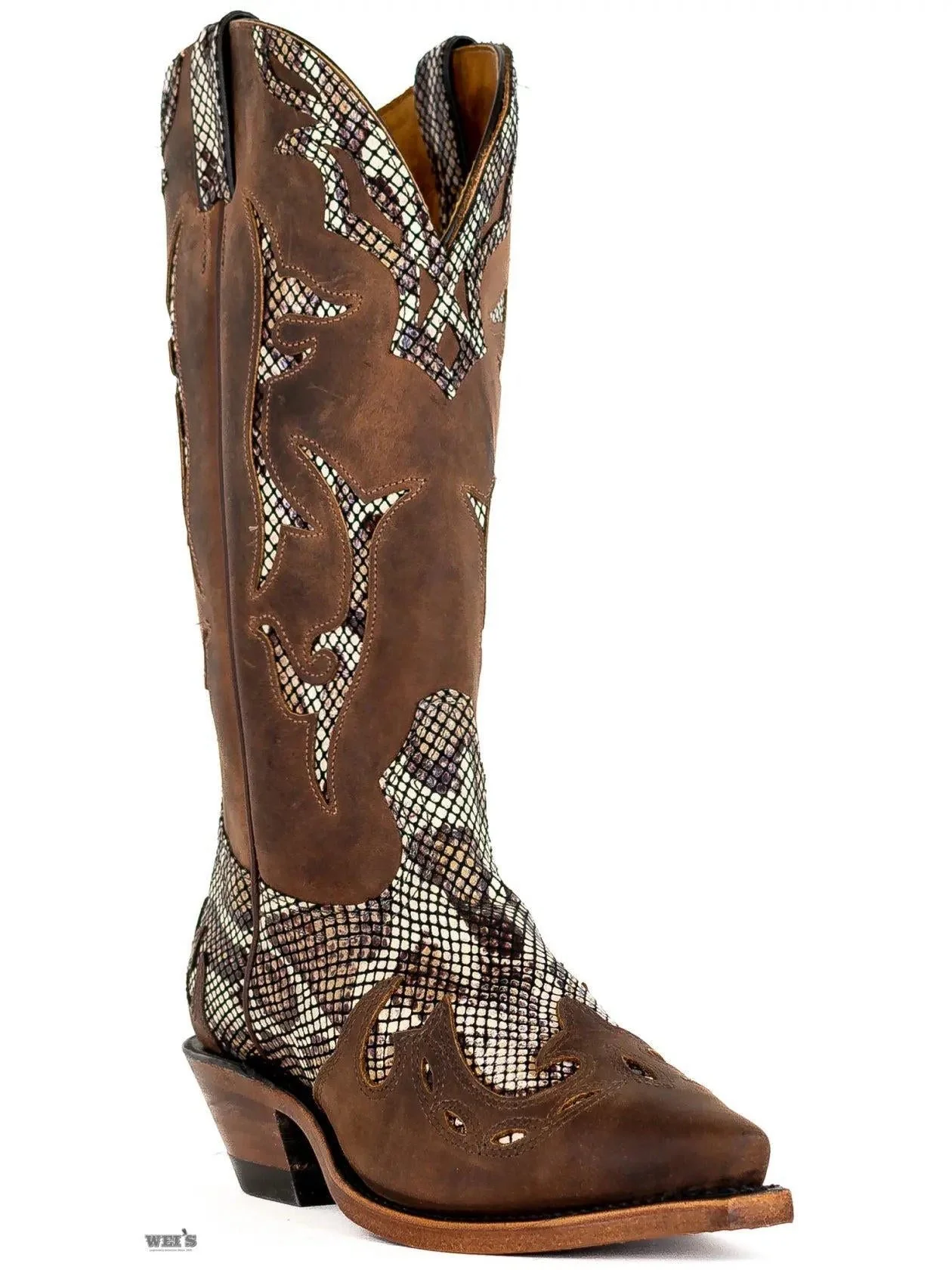 Boulet Women's Cowhide Faux Snake Print Cowboy Boot -Clearance - Image 10