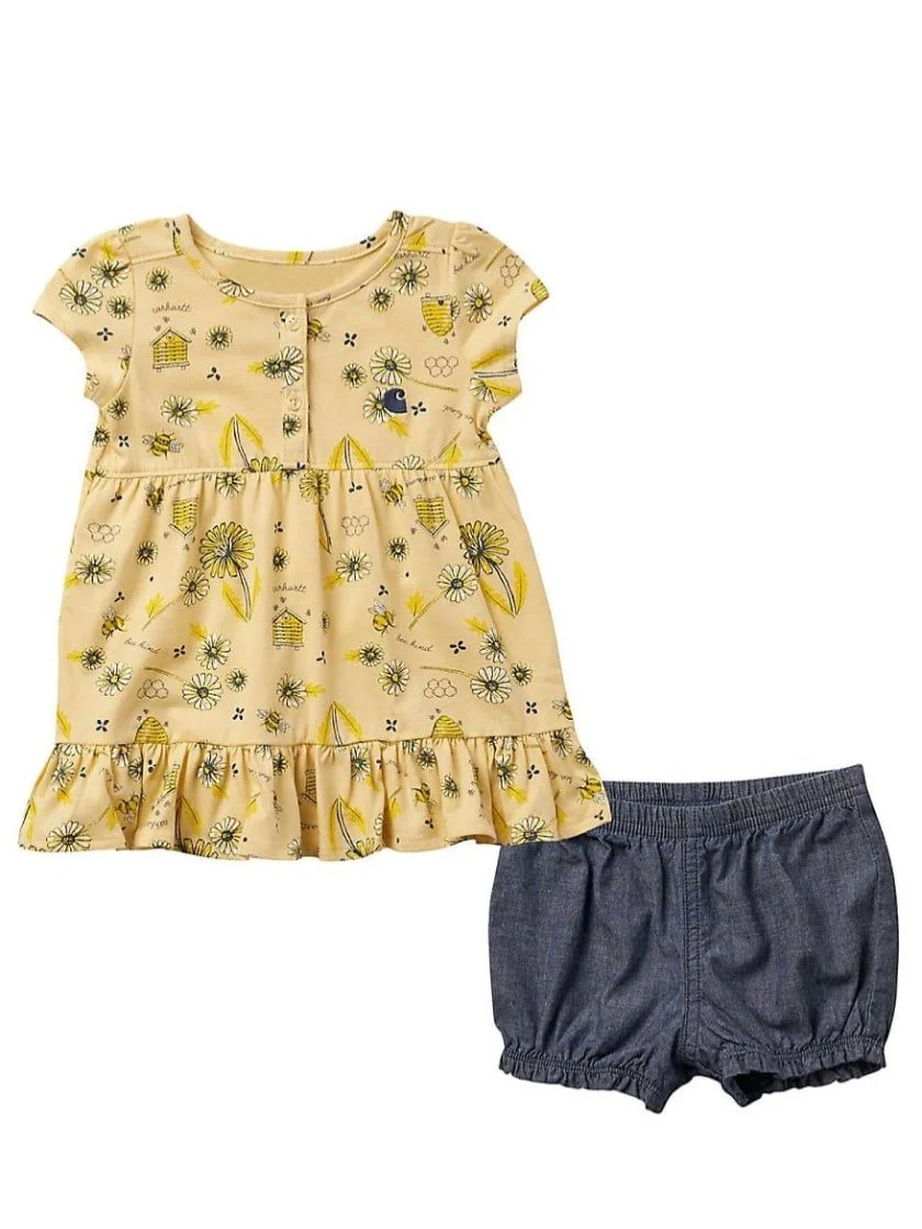 Carhartt Infant & Toddlers Girl’s Set Short Sleeve Printed Dress & Diaper Cover- Clearance
