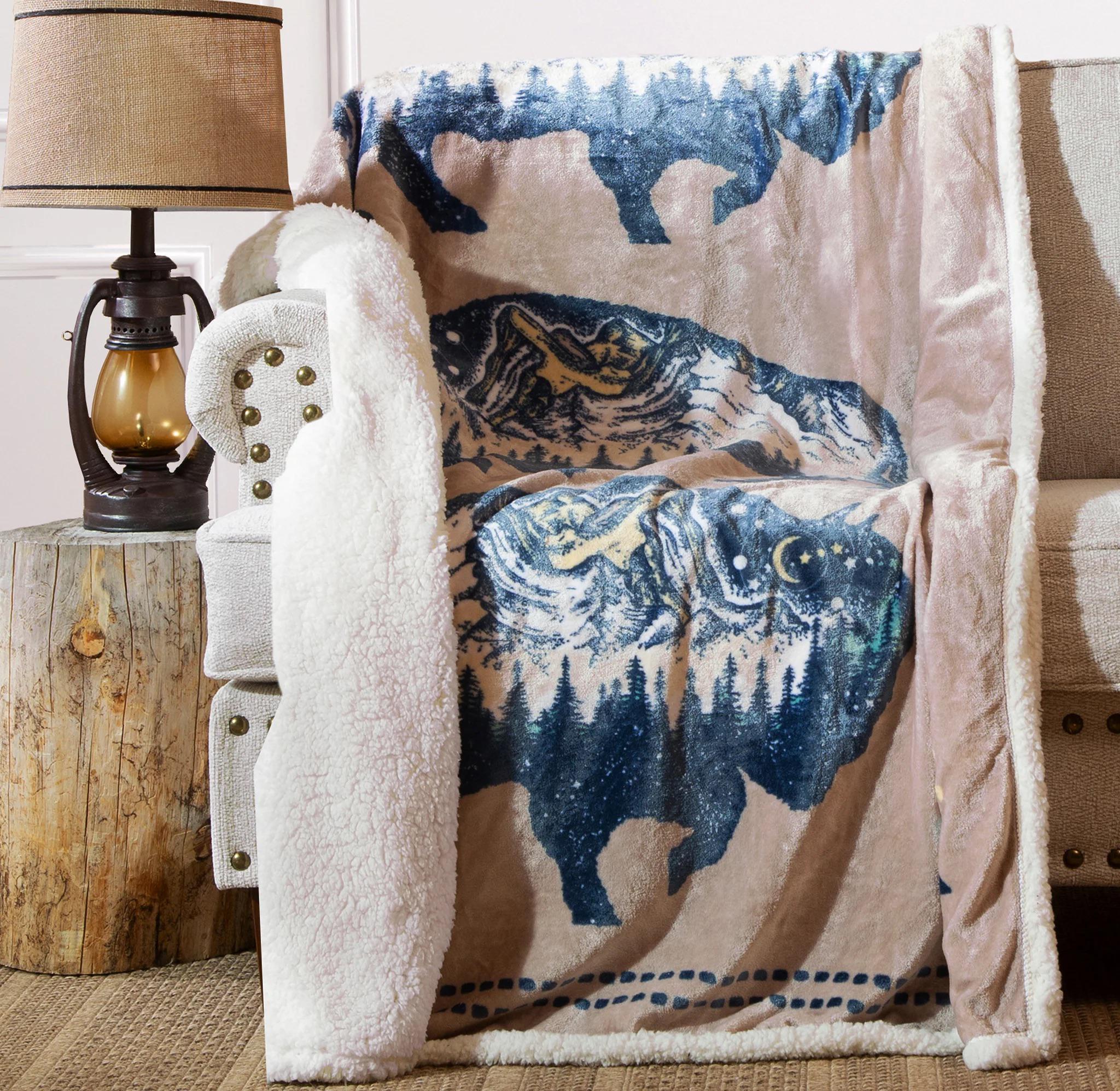 Carstens Three Buffalo Plush Sherpa Throw