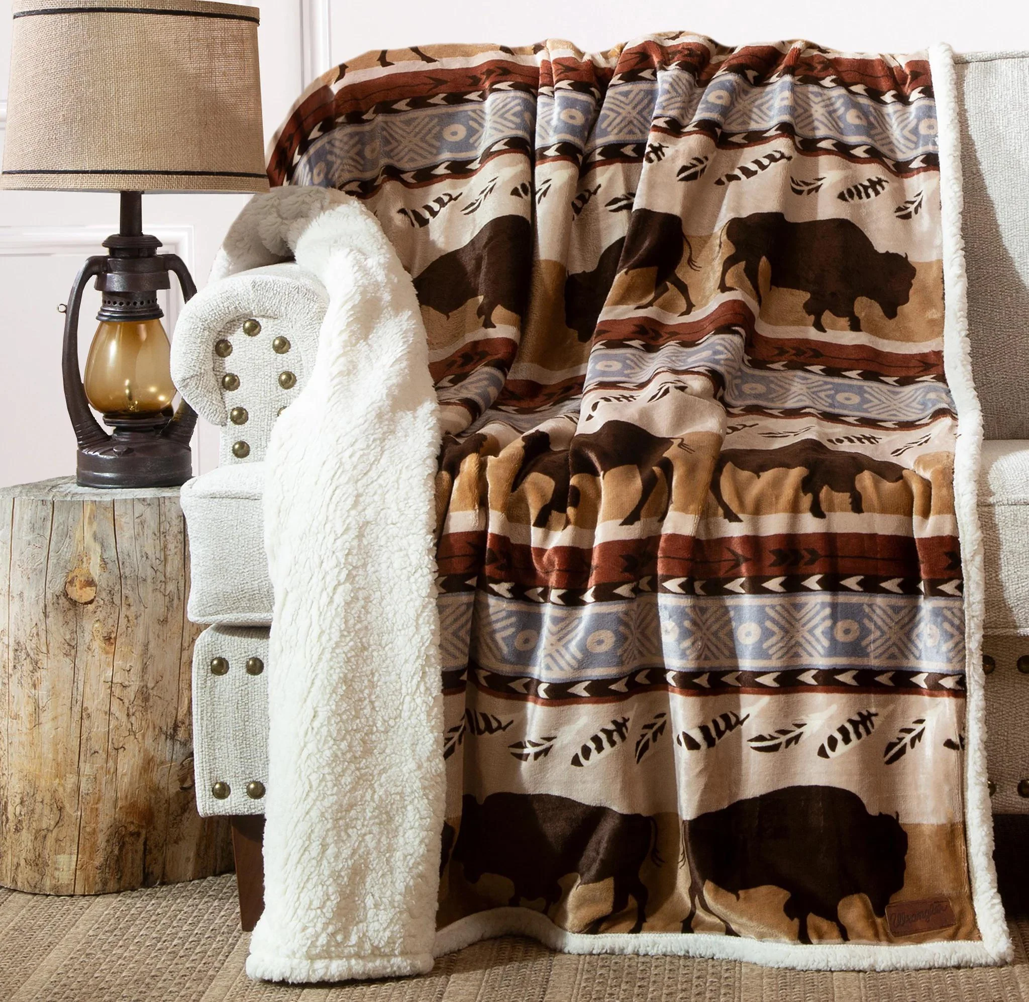 Carstens Wrangler® Buffalo Southwestern Plush Sherpa Throw