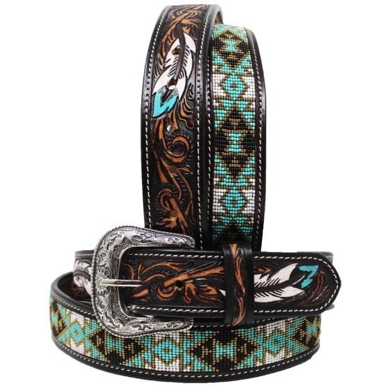 Challenger Western Antique Floral Tooled Beaded Full Grain Leather - Image 3