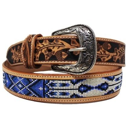 Challenger Western Floral Hand Tooled Beaded Belt 26RT50B - Image 3