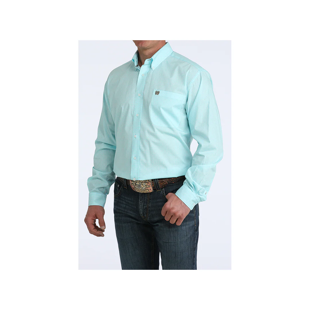 Cinch Men's Blue Print Long Sleeve Botton Down Western Shirt