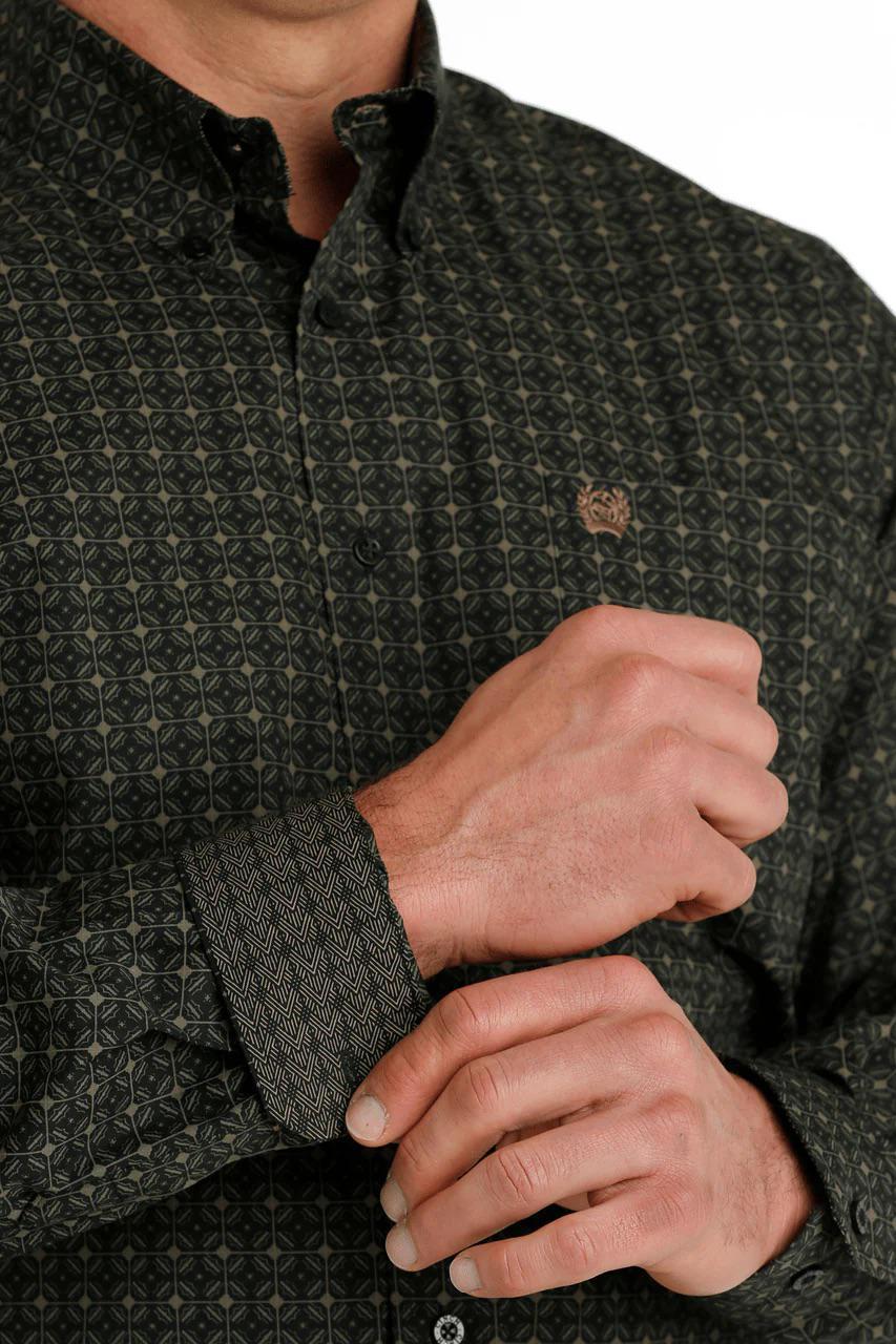Cinch Men's Geometric Print Button Down Short Sleeve Western Shirt In Black - Image 2