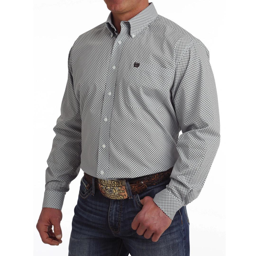 Cinch Men's Geometric Print Long Sleeve Blue and Brown - Image 2