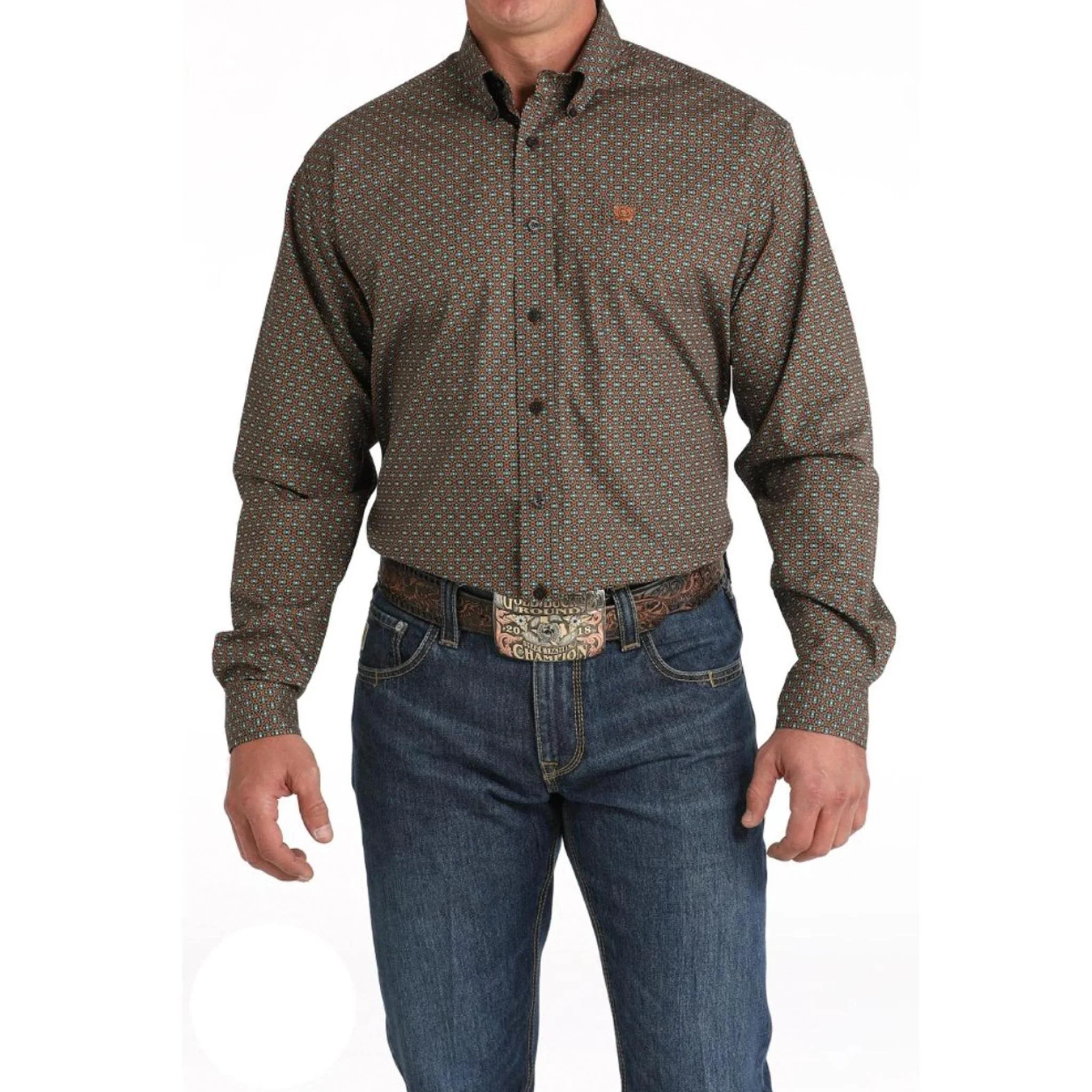 Cinch Men's Geometric Print Western Shirt Brown-CLEARANCE