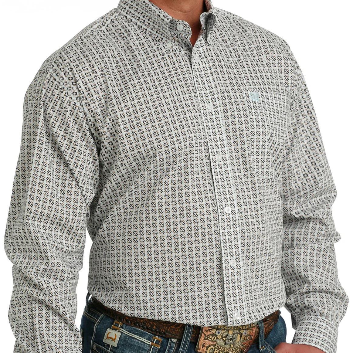 Cinch Men's Long Sleeve Button Down Classic Fit Geometric Circles Western Shirt