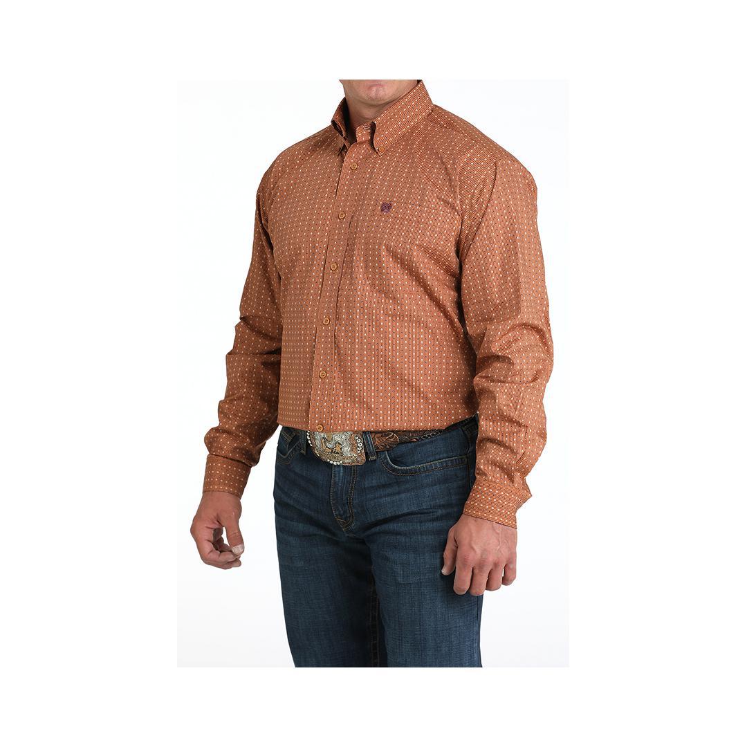 Cinch Men's Long Sleeve Button Down Shirt Rust w/ Pattern - Image 2