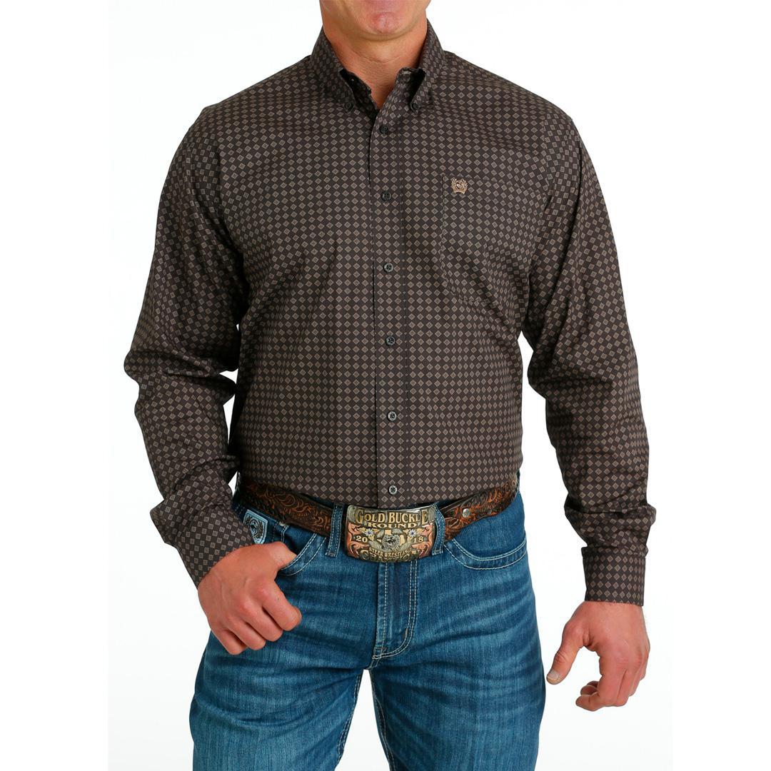 Cinch Men's Long Sleeve Diamond Print Shirt Brown