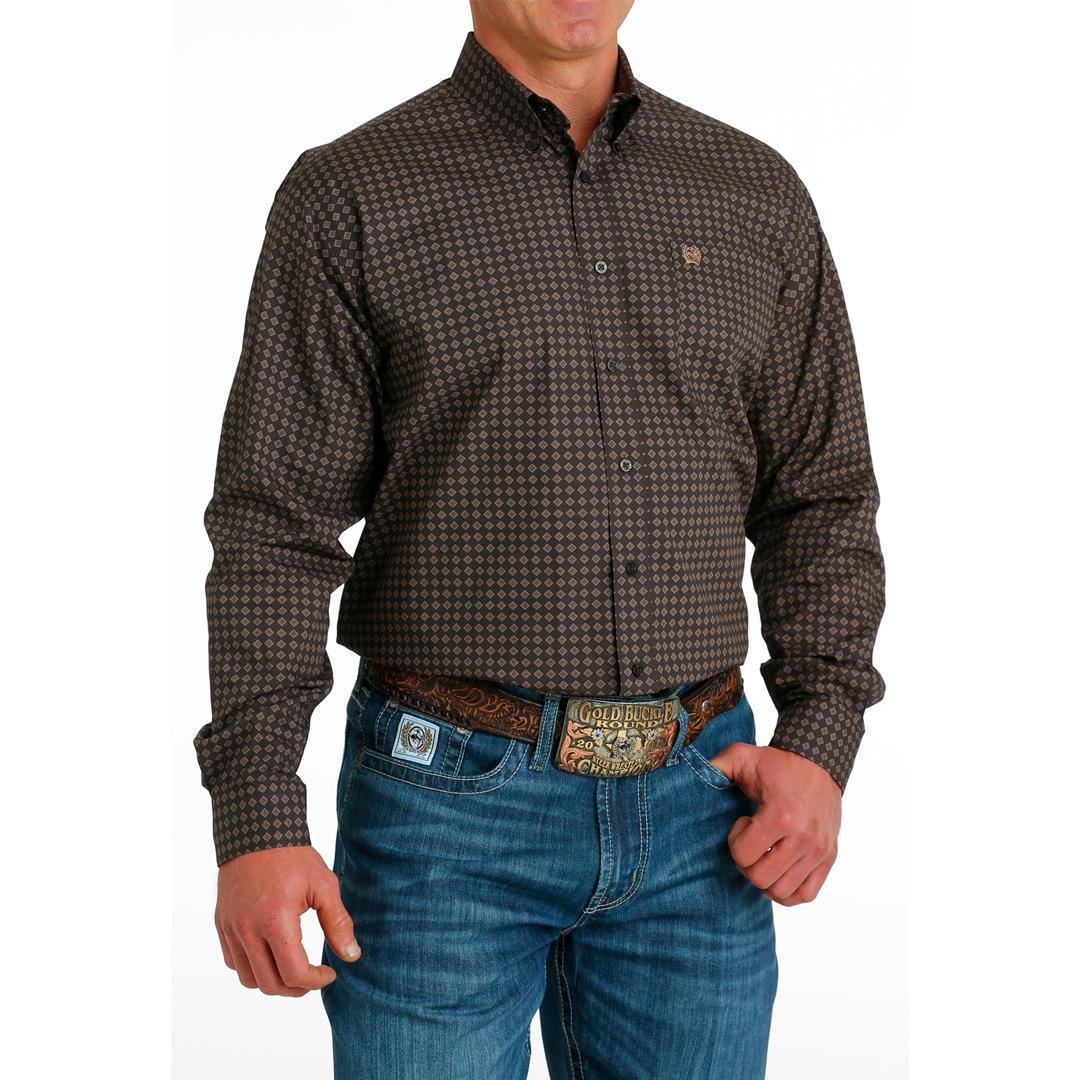 Cinch Men's Long Sleeve Diamond Print Shirt Brown - Image 2