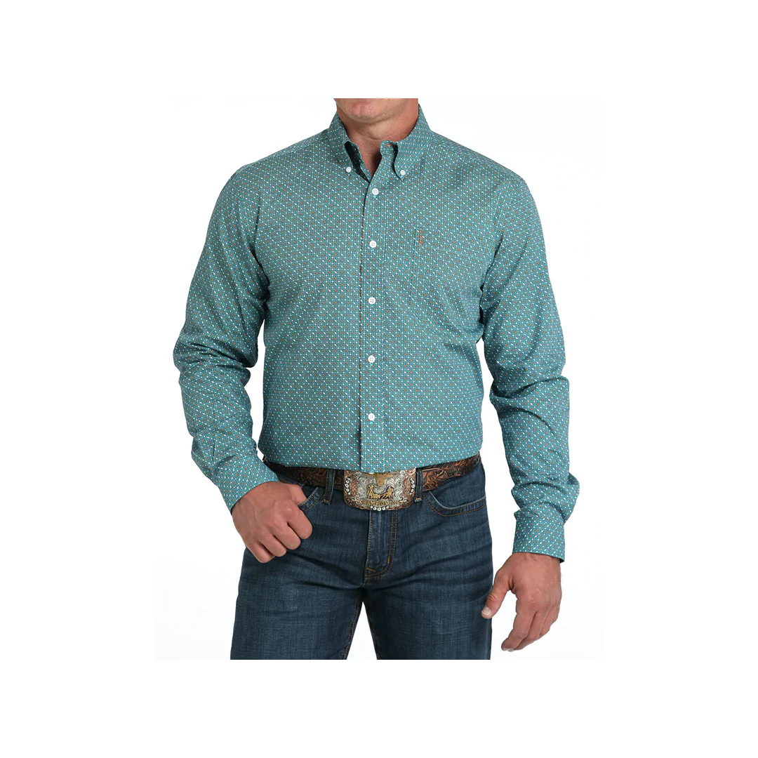 Cinch Men's Modern Fit Button-Down Western Shirt Teal w/ Print