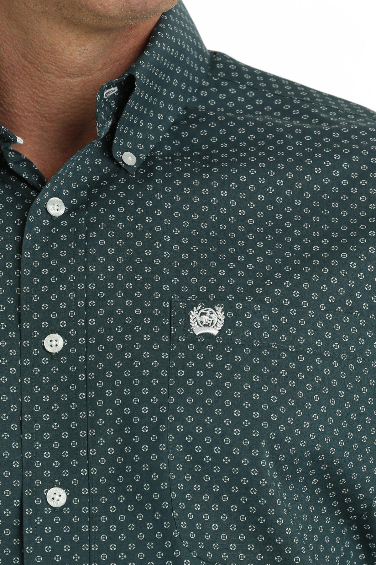 Cinch Men's Western Shirt Geometric Print Button-Down Long Sleeve Green/White - Image 2
