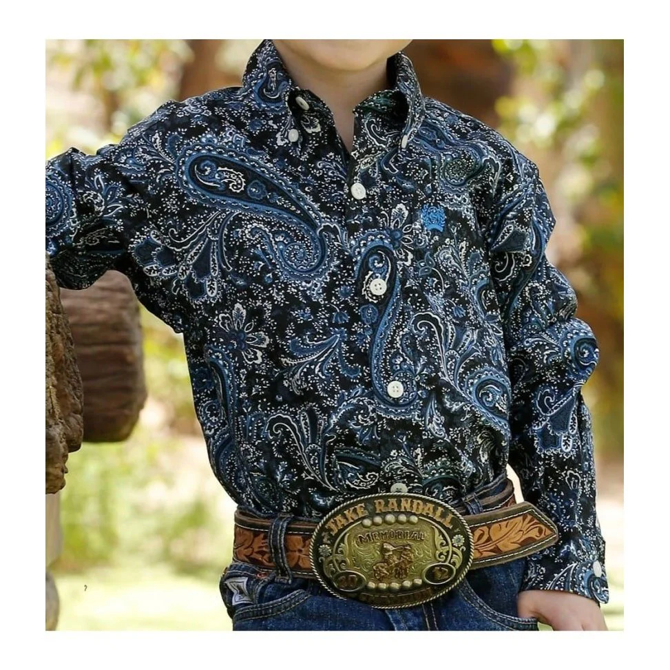 Cinch Kid's Shirt Long Sleeve Button Down Paisley