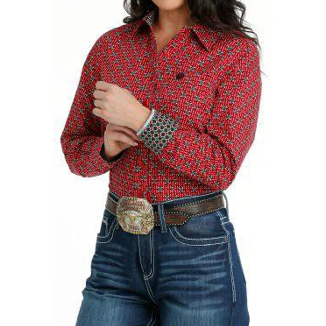 Cinch Women's Western Shirt In Red Print - Image 2