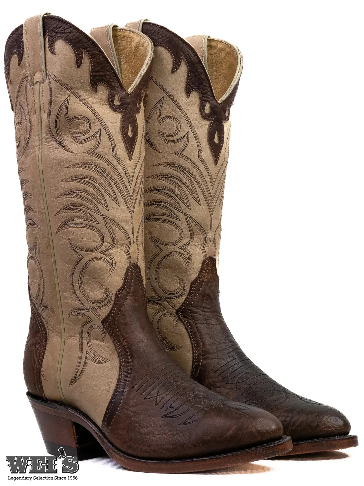 Boulet Women's Cowgirl Boots 11" Tri-Colour Cowhide Cowboy Heel R Toe 4568 - Image 3