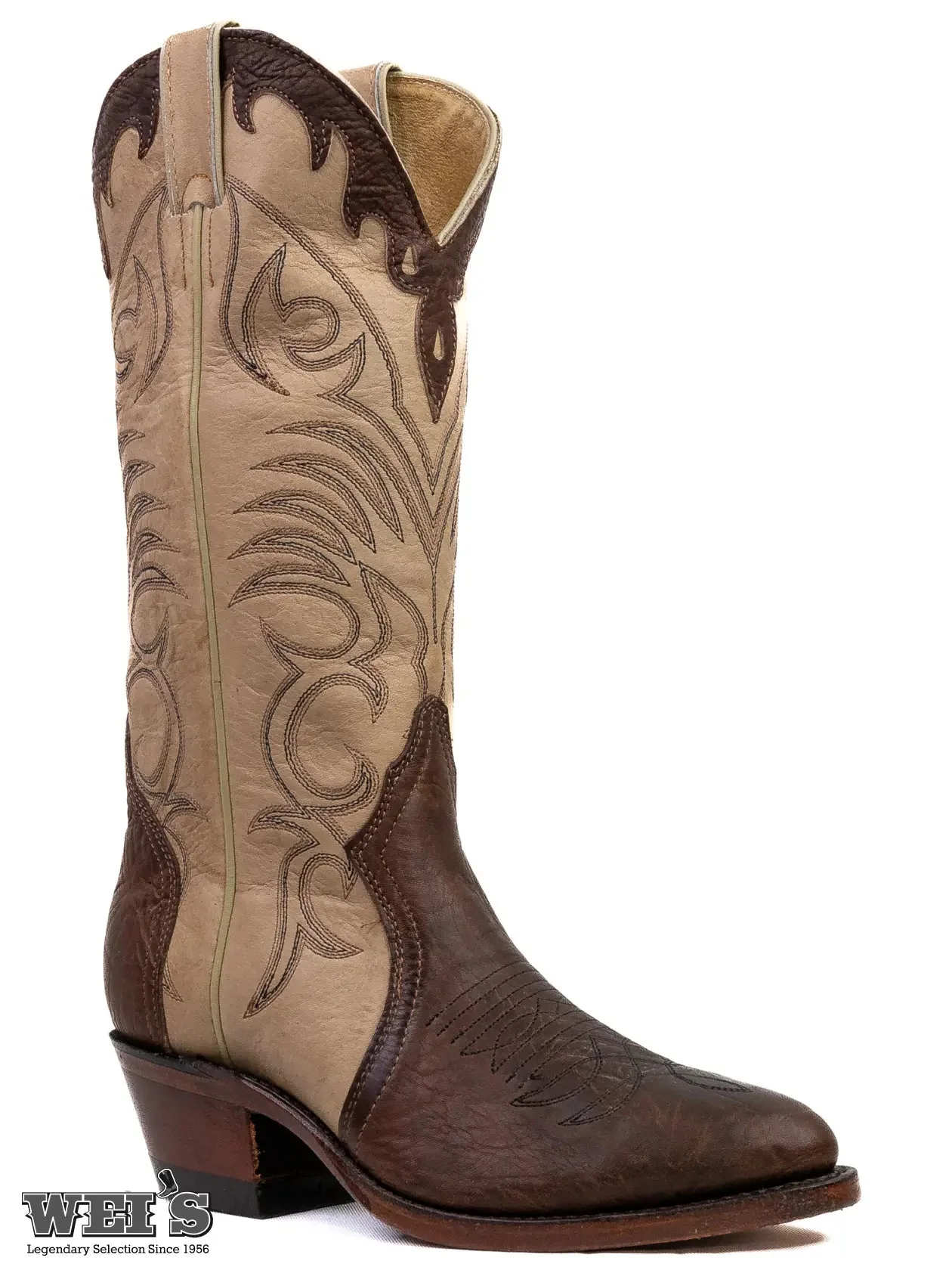 Boulet Women's Cowgirl Boots 11" Tri-Colour Cowhide Cowboy Heel R Toe 4568 - Image 4