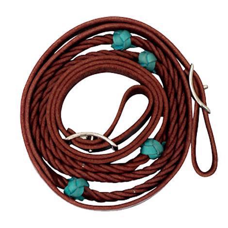 Cowboy Tack 5/8" 5 Plait Braided Leather Barrel Reins With Turquoise Knots - Image 2