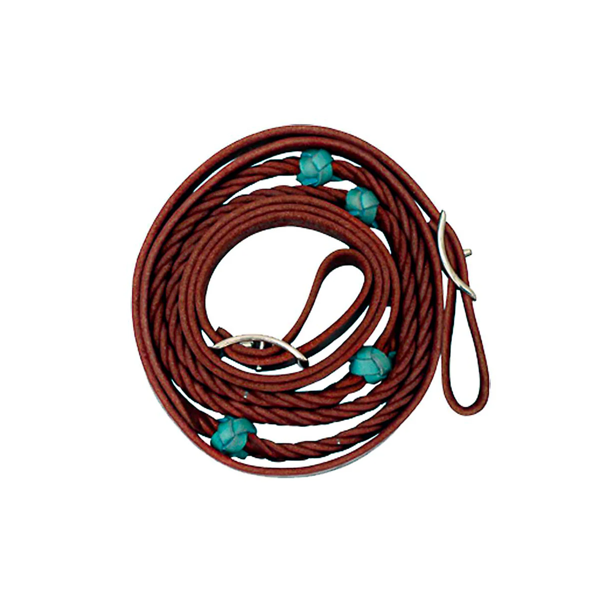 Cowboy Tack 5/8" 5 Plait Braided Leather Barrel Reins With Turquoise Knots - Image 3