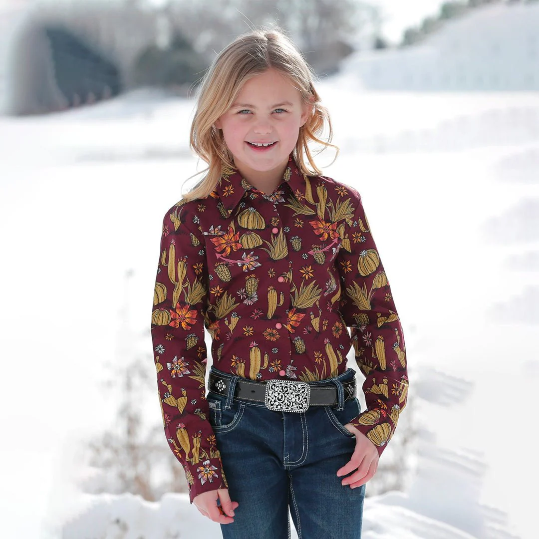 Cruel Girl's Cactus Print Western Shirt in Purple