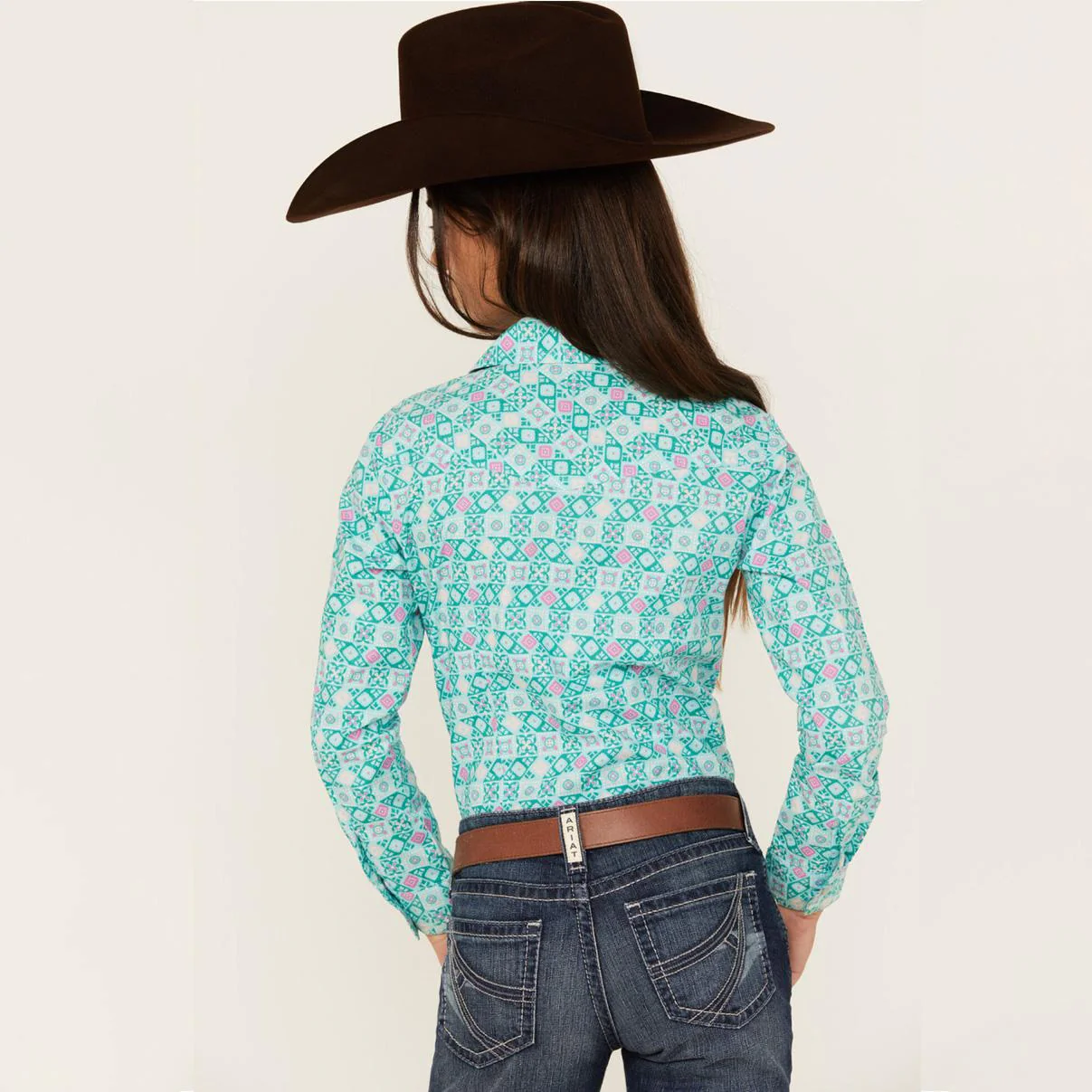 Cruel Girl's Turquoise Print Button Up Long Sleeve Western Shirt-CLEARANCE - Image 2