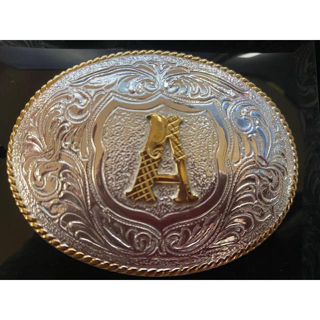 Crumrine Youth Gold Rope Edge Buckle - Gold Initial Motif - Image 13