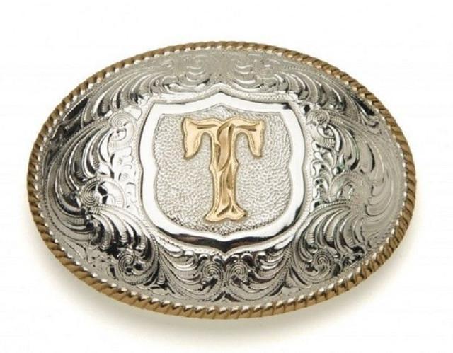Crumrine Youth Gold Rope Edge Buckle - Gold Initial Motif - Image 2