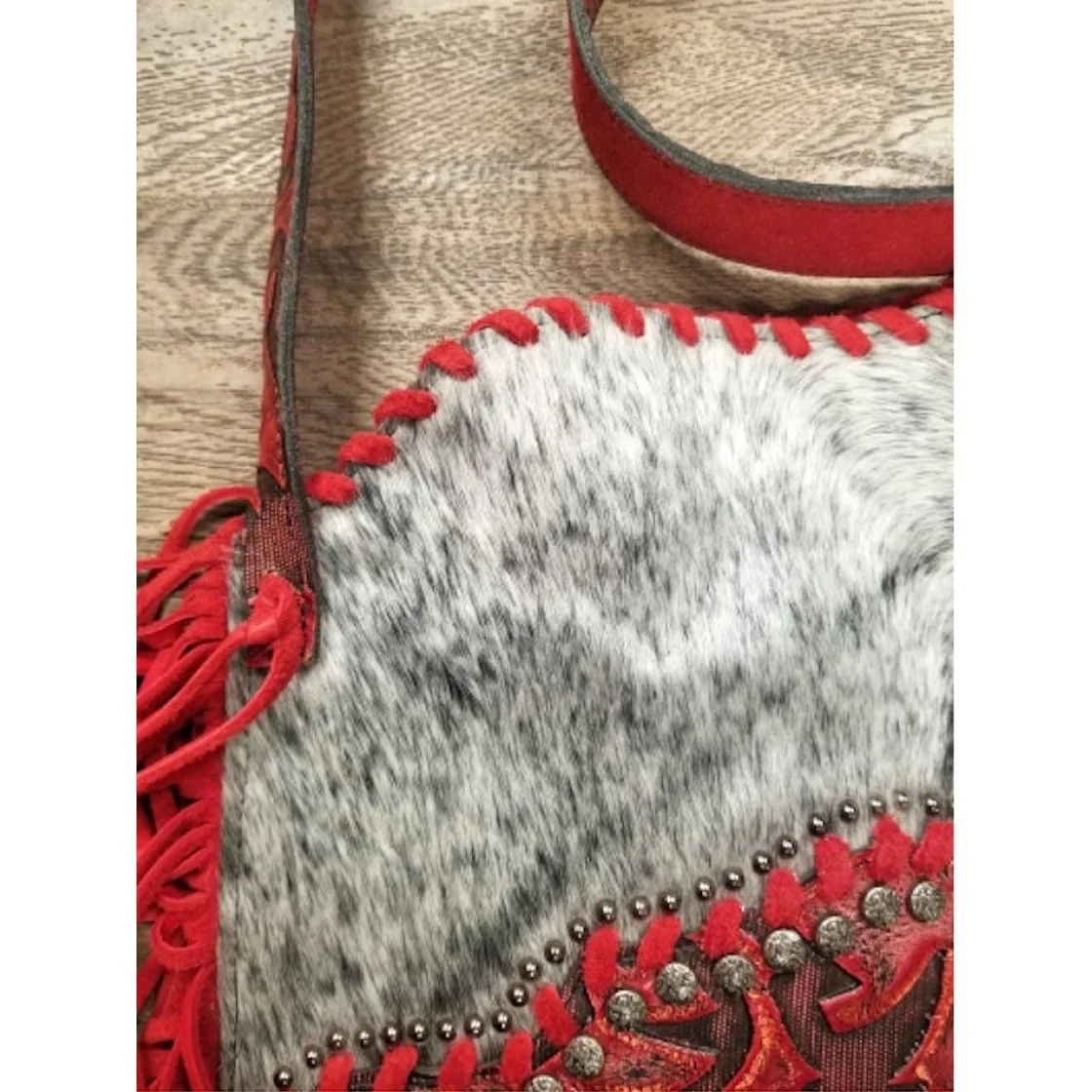 Handmade Purse in Cowhide and Leather with Metal Accents - Image 3