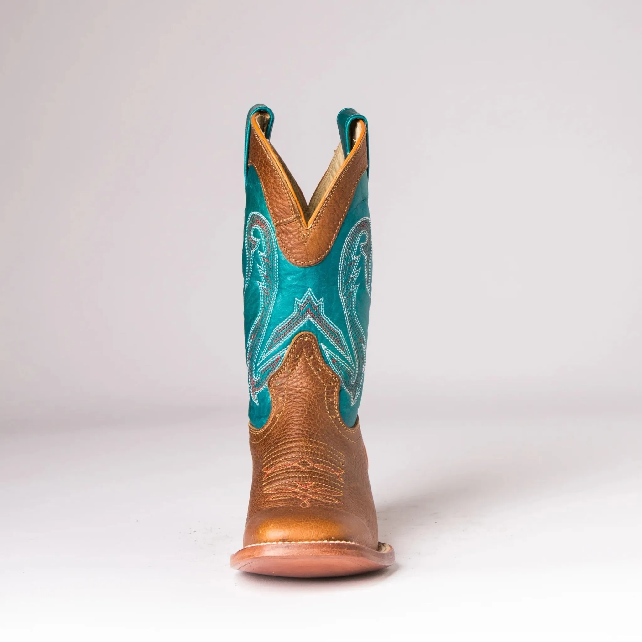 Hondo Kid’s Cowboy Boots Honey Oil Tan Blue Volcano - Image 3