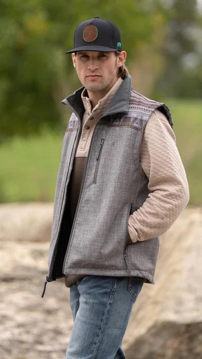 Hooey Men's Softshell Vest In Grey/ Brown And Tan Aztec - CLEARANCE - Image 2