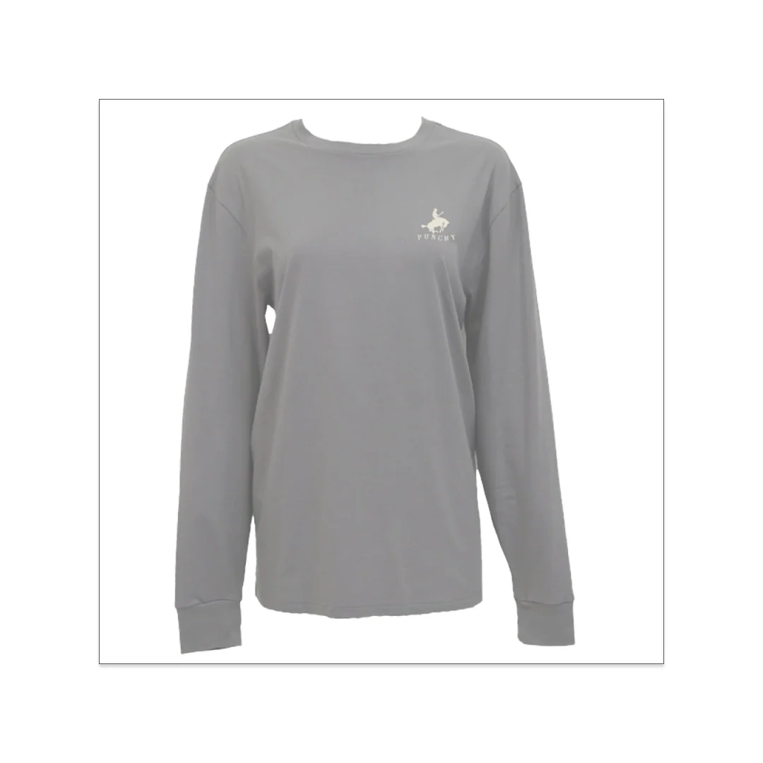 Hooey Women's Mustang Long Sleeve T-Shirt Grey w/ Tan Logo - Image 4