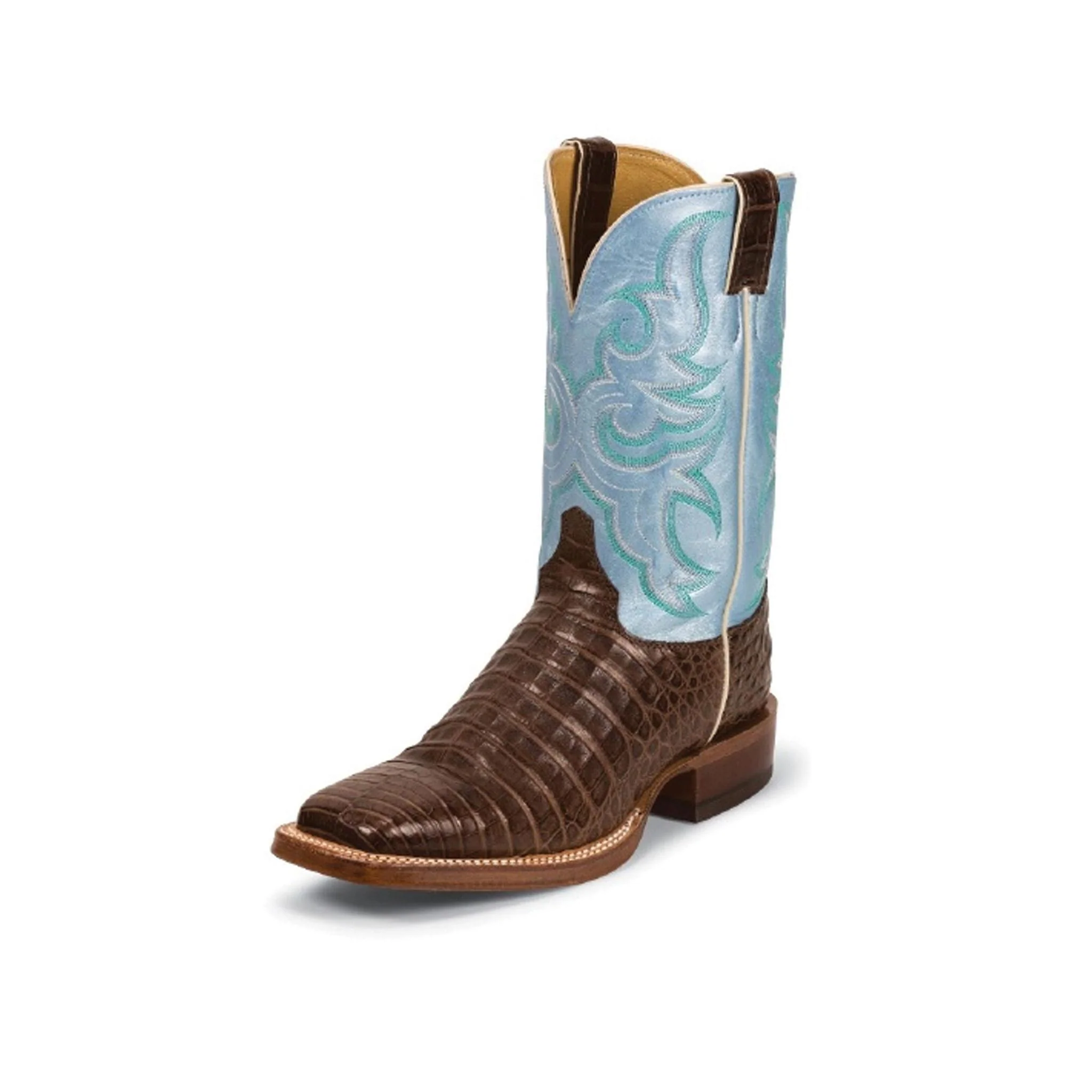Justin Men's Exotic Western Boot with Chocolate Vintage Belly Caiman Wide Square Toe
