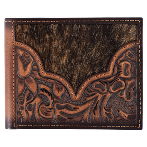 Justin Men's Genuine Leather Bifold Wallet Floral Tooling With Cowhide