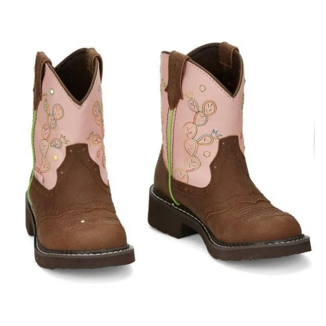 Kid's Justin Boots Glitzi Cactus Print Pink/Tan - Image 2