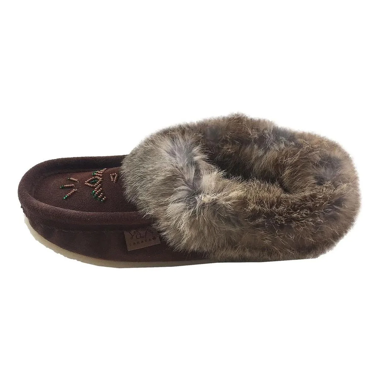 Laurentian Chief Women's Suede Slippers with Rabbit Fur Collar Crepe Sole - Image 2